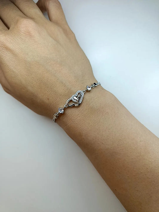 BRACCIALE DOPPIO CUORE "I LOVE U" ARGENTO