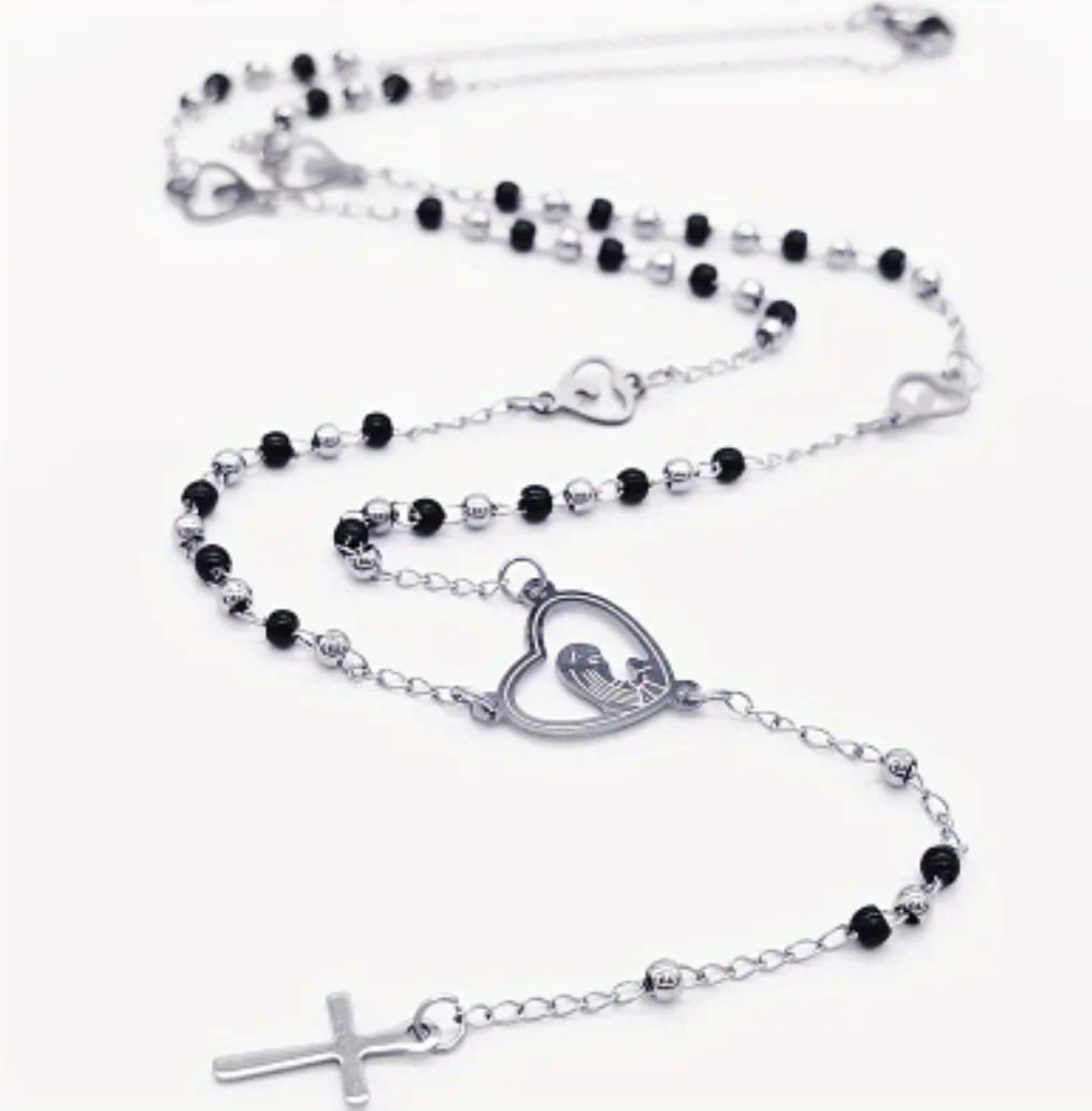Collana rosario black e silver