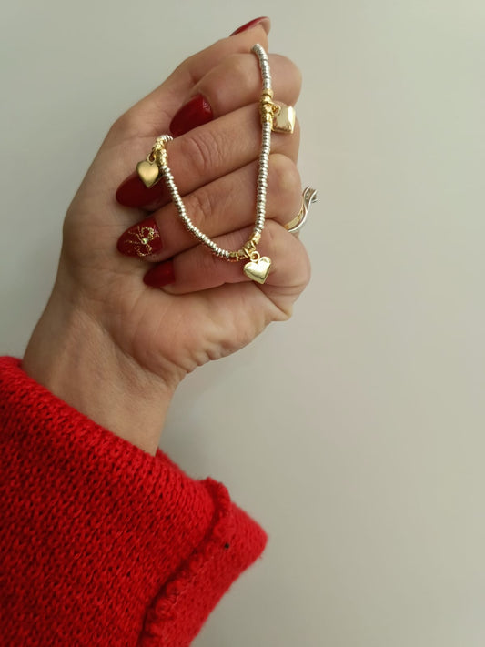 BRACCIALE TRIS DI CUORI BICOLORE