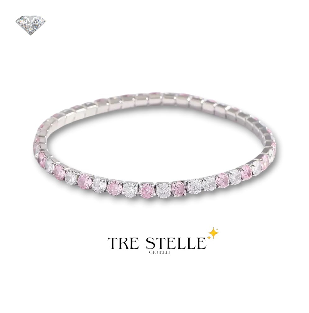 Bracciale tennis bianco e rosa