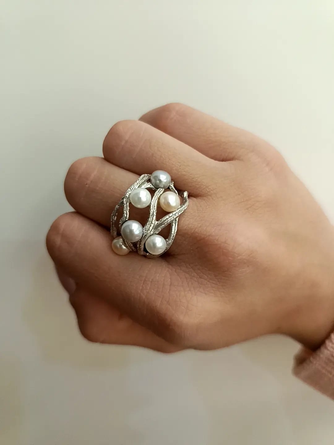 ANELLO PERLE ARGENTO