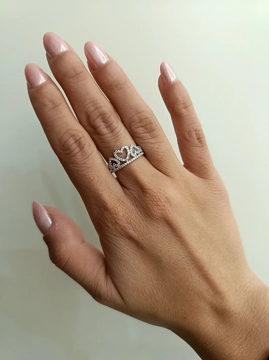 ANELLO CORONA CUORI ORO BIANCO 18 KT
