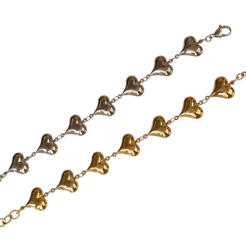 Bracciale cascata di cuori con sonaglio
