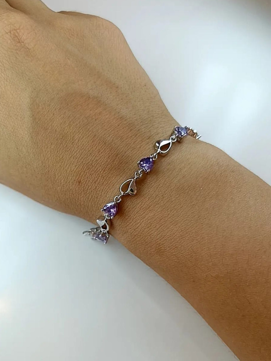 BRACCIALE CASCATA DI CUORI E LUCE VIOLA ARGENTO
