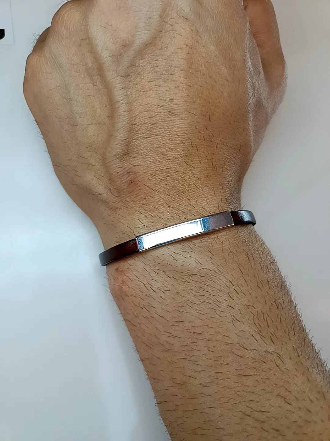 BRACCIALE PELLE MARRONE E ARGENTO