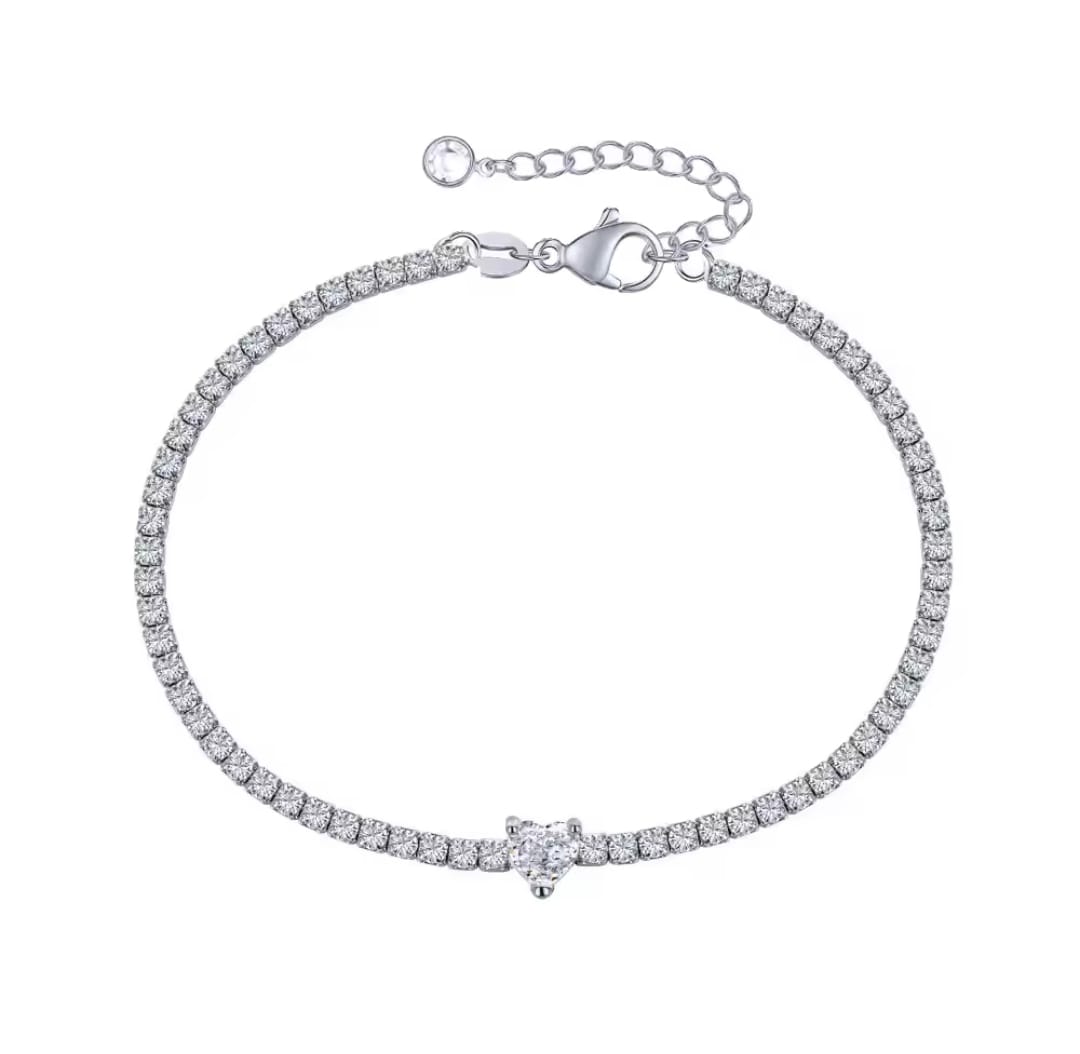 BRACCIALE TENNIS CUORE ARGENTO