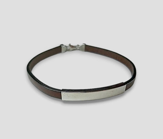 BRACCIALE PELLE MARRONE E ARGENTO