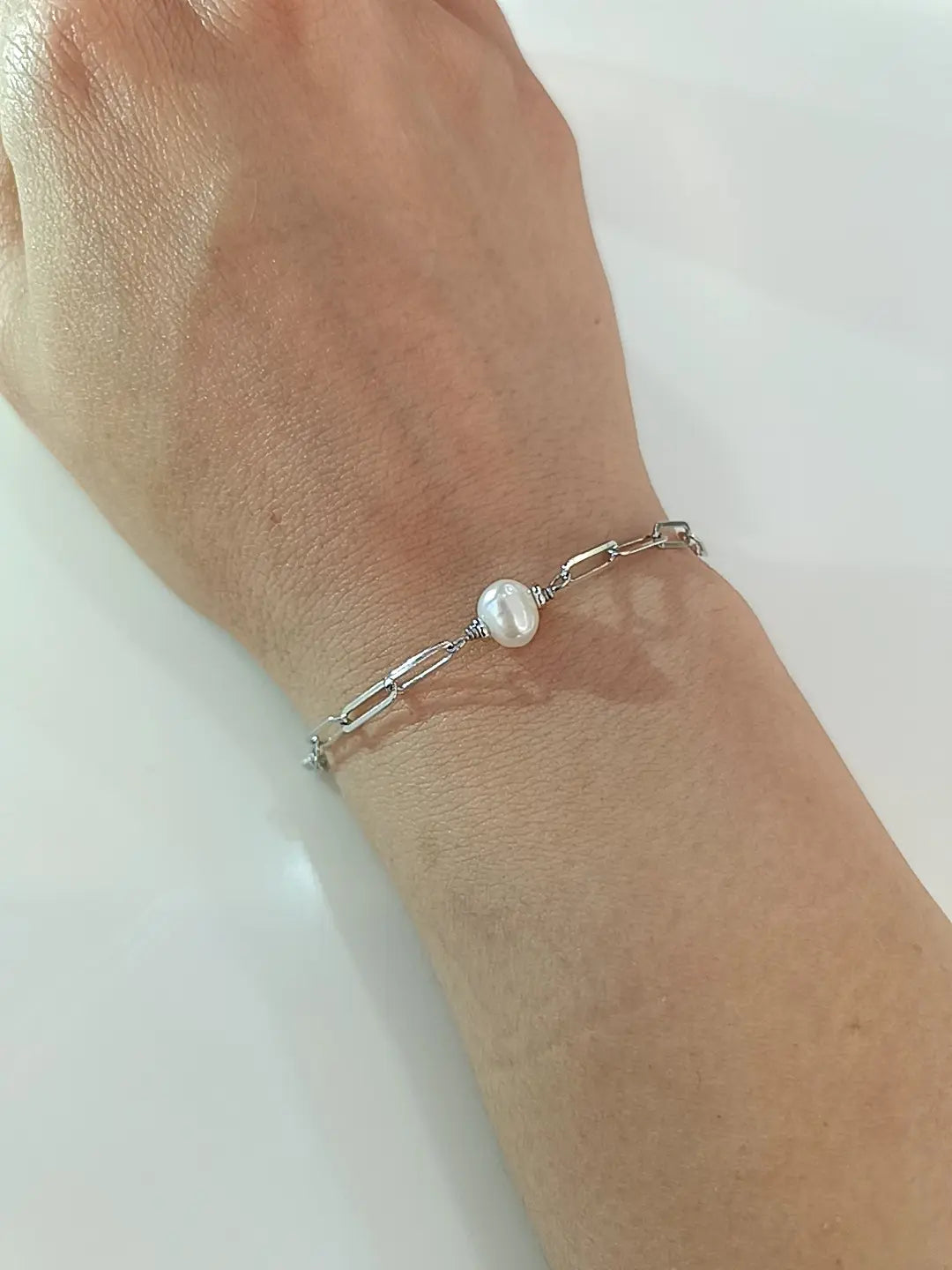 BRACCIALE CATENA PERLA ARGENTO
