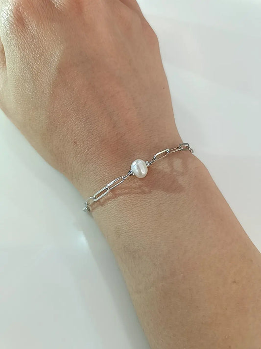BRACCIALE CATENA PERLA ARGENTO