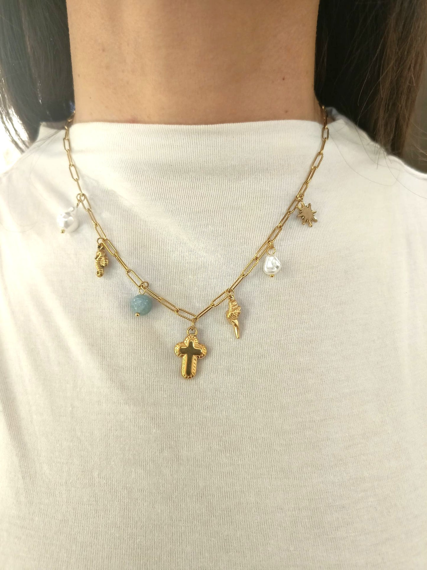 Collana croce bombata