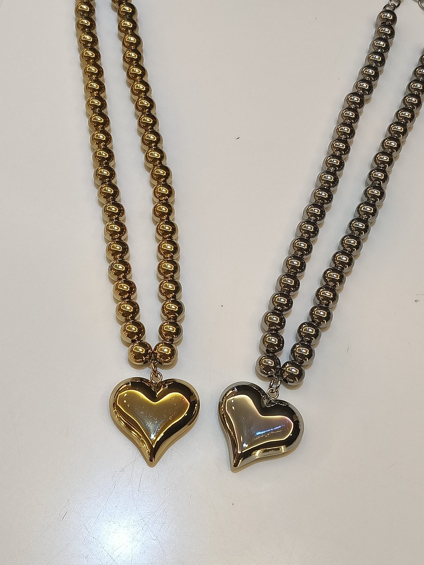 COLLANA A SFERE SONAGLIO 10 MM CUORE MAXI