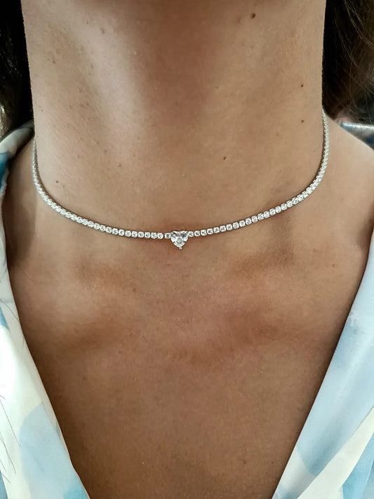 Collana tennis cuore argento