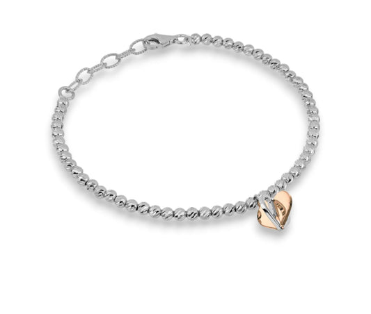 BRACCIALE CUORE BICOLORE 3D ARGENTO
