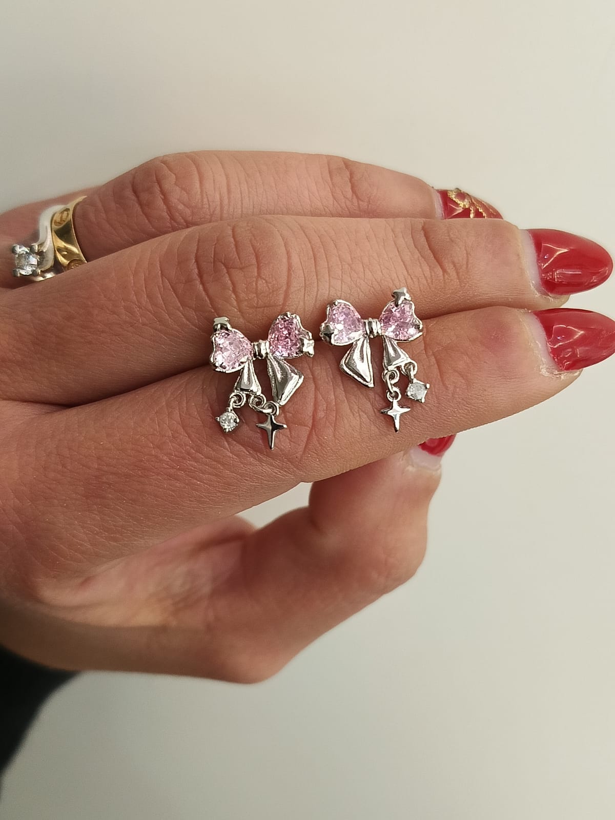 ORECCHINI FIOCCHETTO ROSA ARGENTO