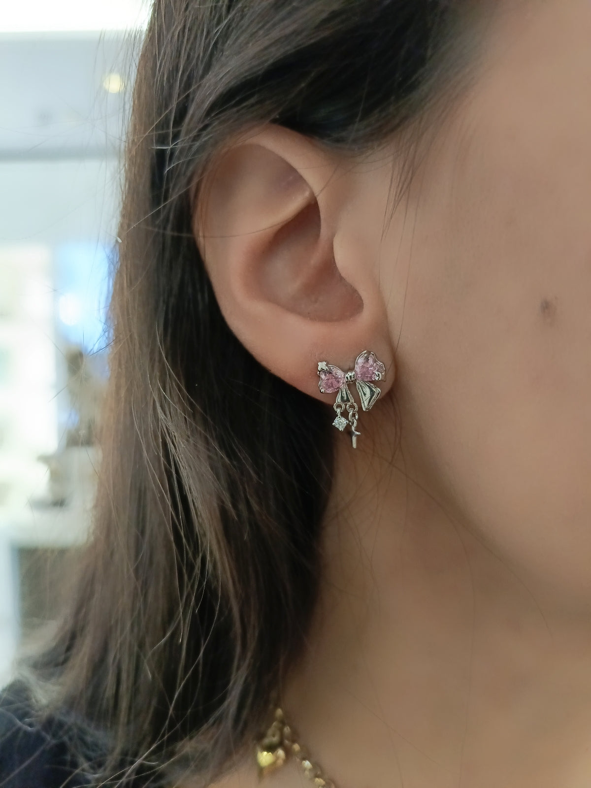 ORECCHINI FIOCCHETTO ROSA ARGENTO