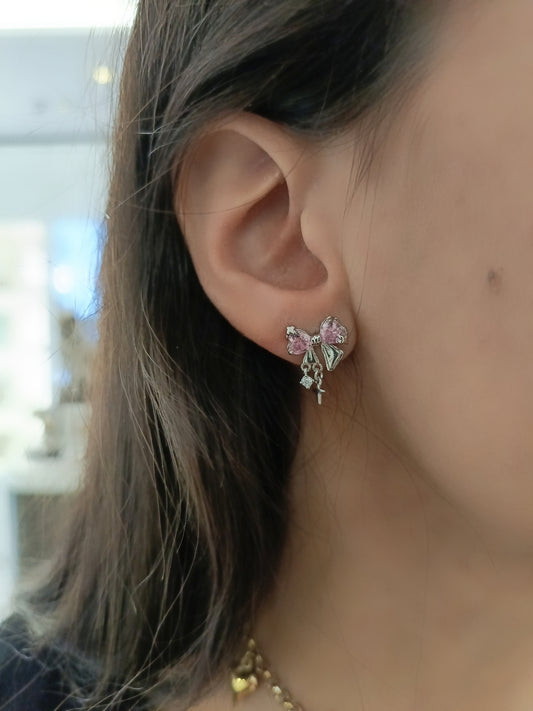 Orecchini fiocchetto rosa argento