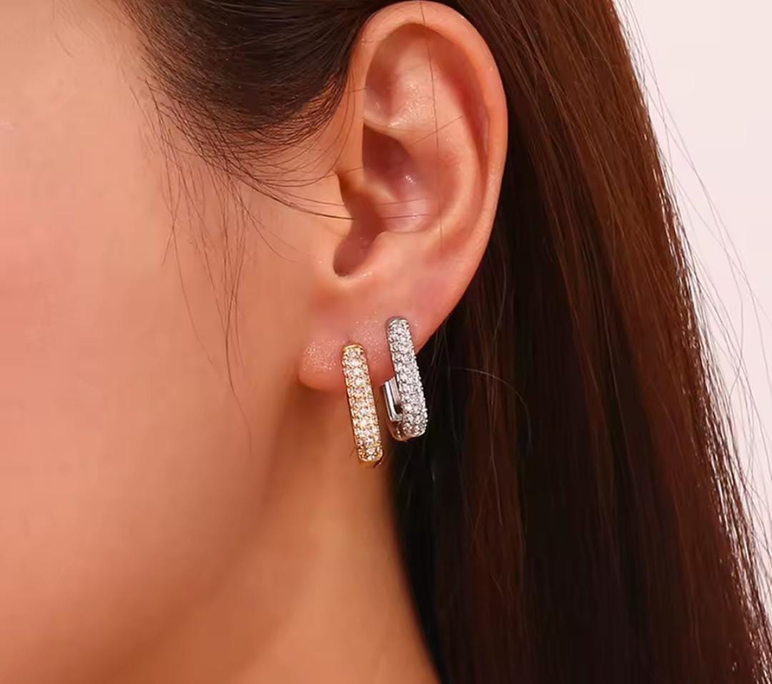 Orecchini long square strass