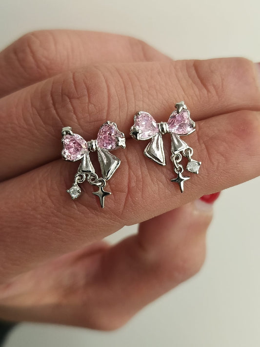 Orecchini fiocchetto rosa argento