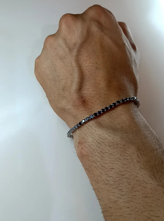 BRACCIALE TENNIS PIETRE NERE ARGENTO