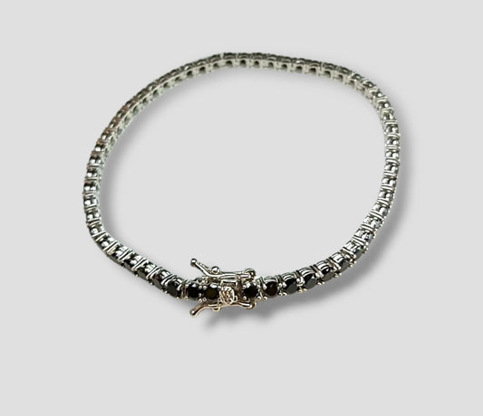 BRACCIALE TENNIS PIETRE NERE ARGENTO