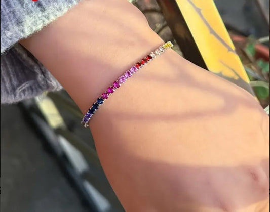Bracciale tennis multicolor 3 mm argento 925