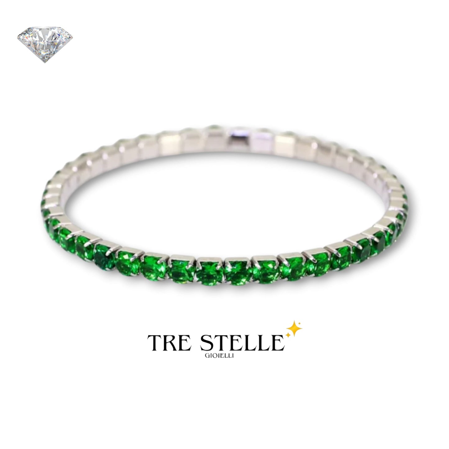 Bracciale tennis verde smeraldo base silver