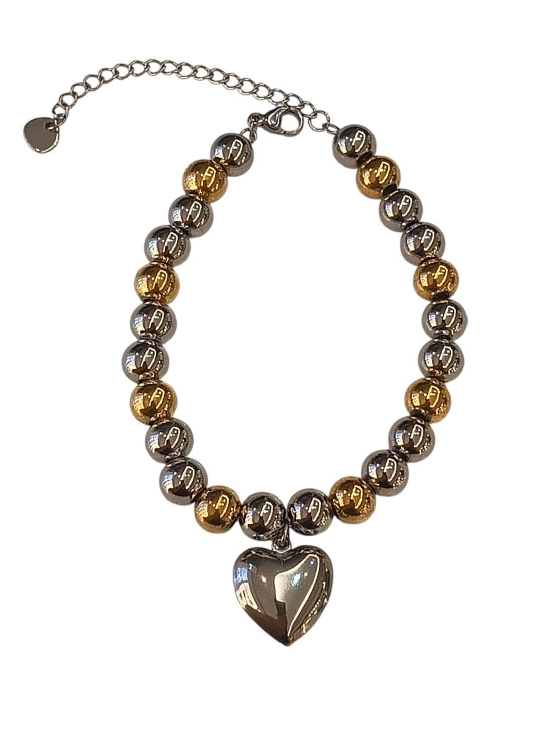 Bracciale a sfera 8 mm bicolor + cuore sonaglio