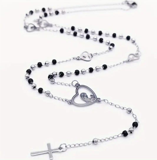 Collana rosario black e silver