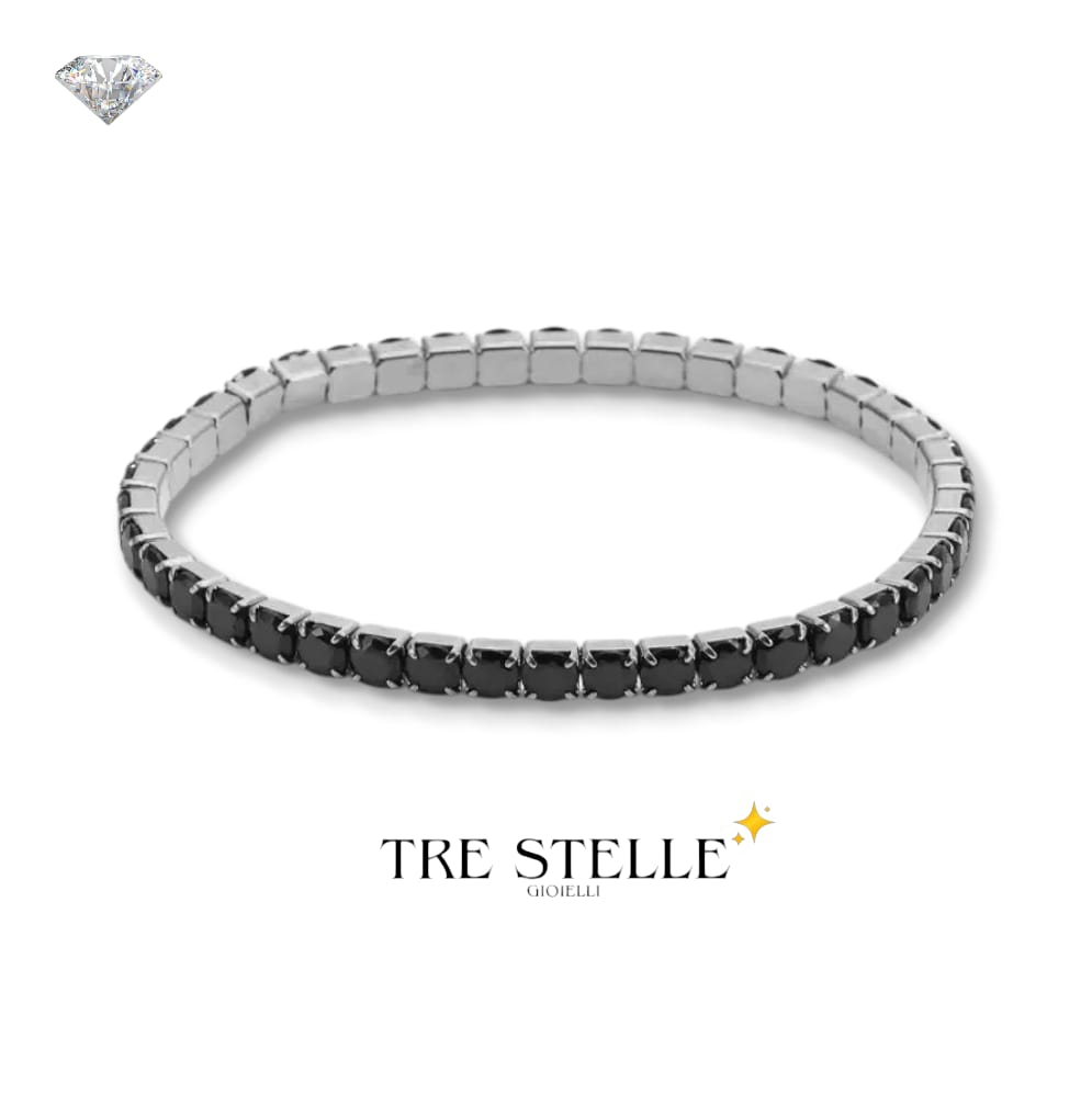 Bracciale tennis nero base silver