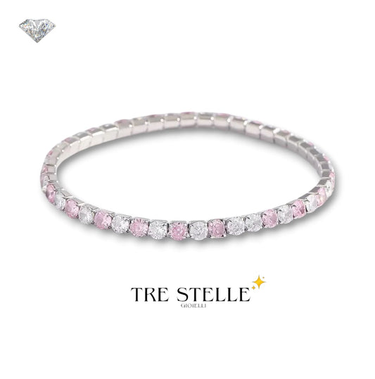 Bracciale tennis bianco e rosa