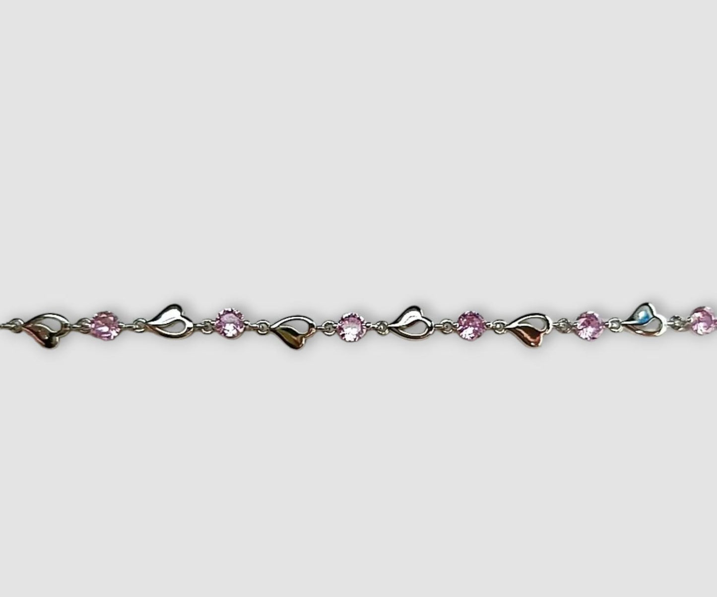 BRACCIALE CASCATA DI CUORI E LUCE ROSA ARGENTO