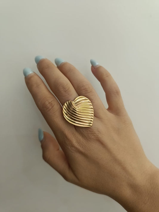 Anello cuore maxi rigato
