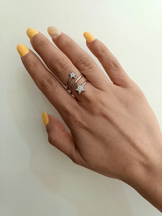 ANELLO DOPPIA STELLA ARGENTO