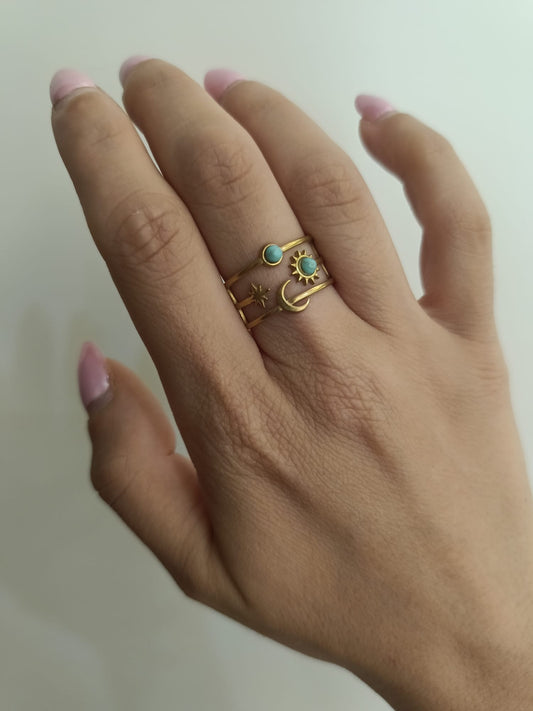 Anello sole luna con turchese