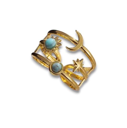 Anello sole luna con turchese