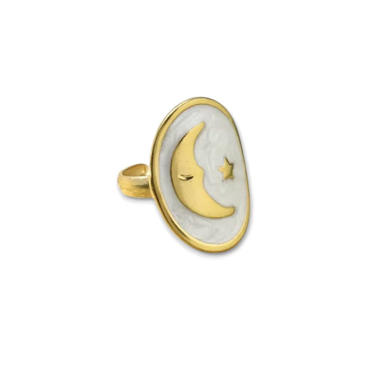 Anello white oval moon
