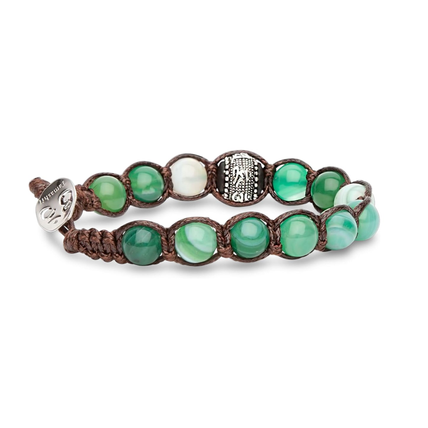 Bracciale Tamashii Ruota della Preghiera, Agata Verde striata ref. BHS1100-140