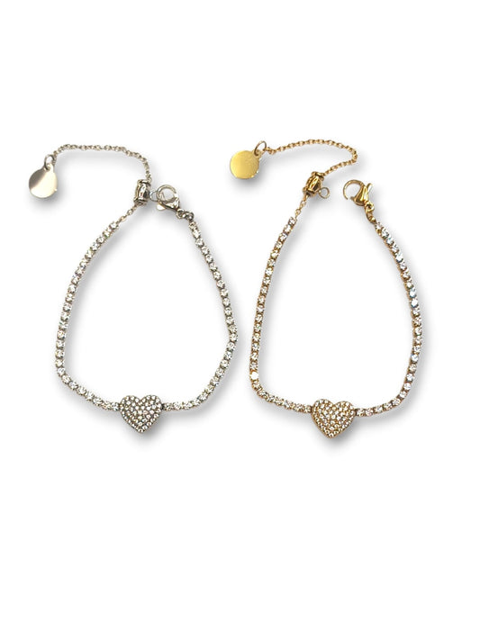 Bracciale tennis cuore con cursore