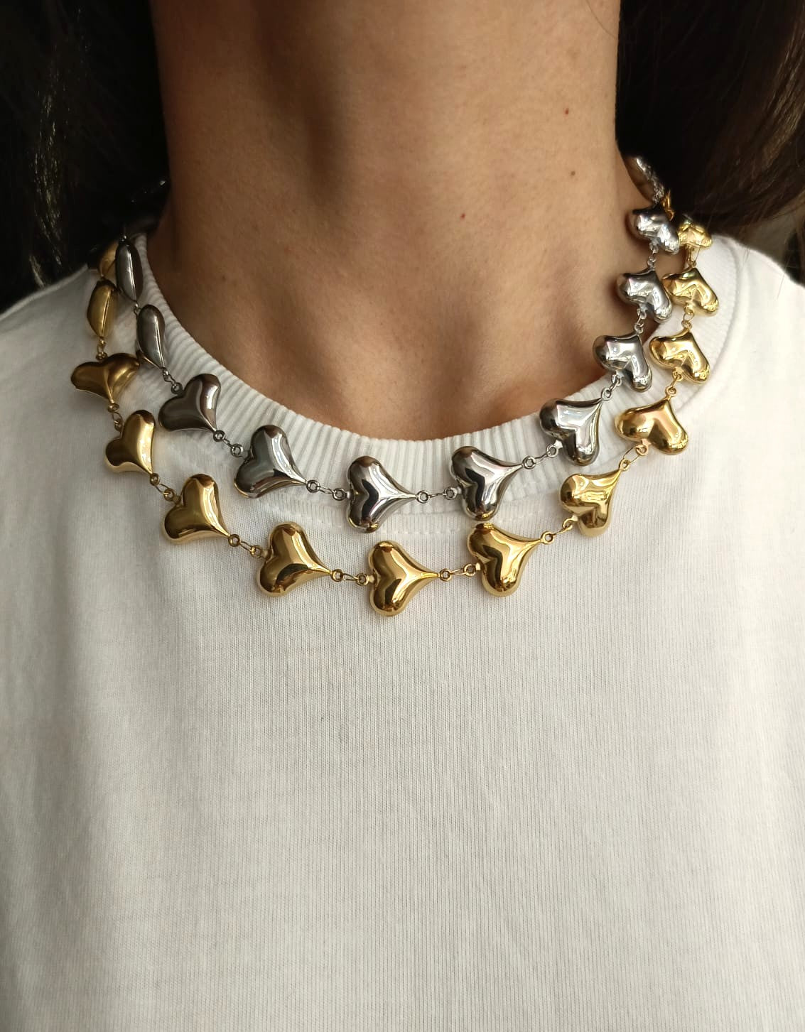 Collana cascata di cuori con sonaglio