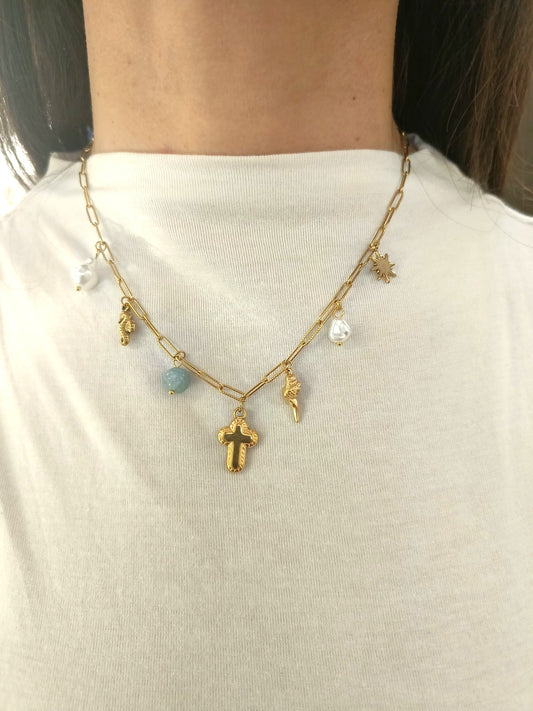 Collana croce bombata