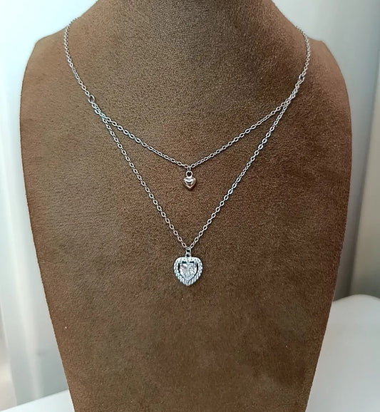 COLLANA DOPPIO CUORE ARGENTO