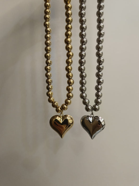 Collana a sfere sonaglio 10 mm cuore maxi