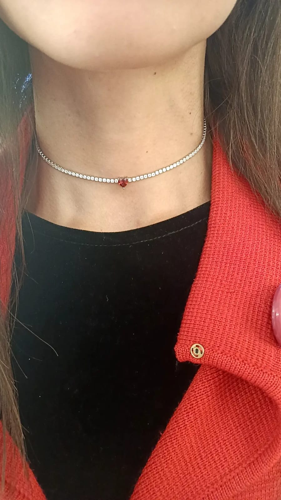 Collana tennis cuore rosso argento