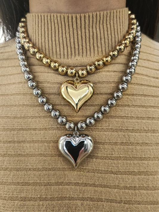 Collana a sfere sonaglio 10 mm cuore maxi