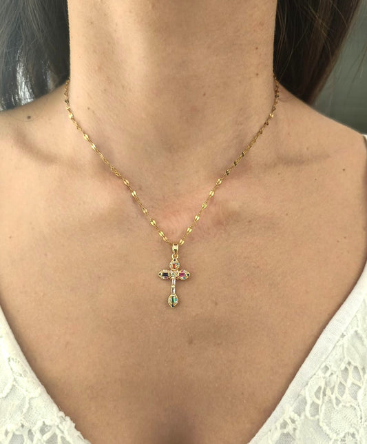 Collana croce multicolor artigianale