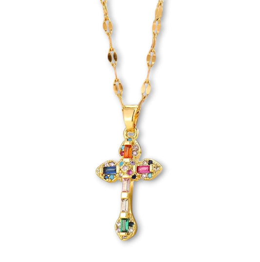 Collana croce multicolor artigianale