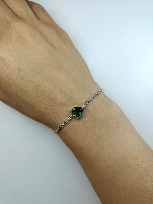BRACCIALE CUORE VERDE ARGENTO