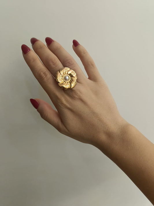 Anello fiore perlato