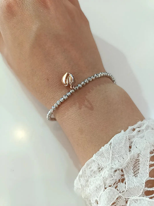 BRACCIALE CUORE BICOLORE 3D ARGENTO