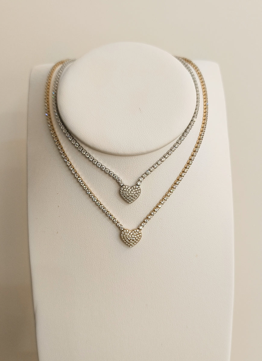 Collana tennis cuore con cursore